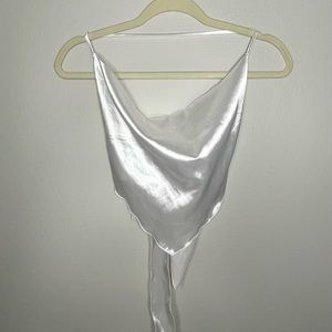 White halter tie back top